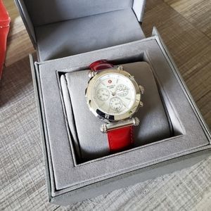 Red Michele leather strap watch